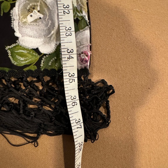 Floral Blac Wrap with Fringe - Picture 10 of 11